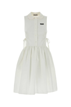 White cotton blend mini dress Black MIU MIU (MF6425SOOO163M)