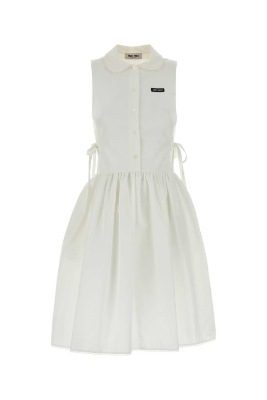 White cotton blend mini dress Black MIU MIU (MF6425SOOO163M)