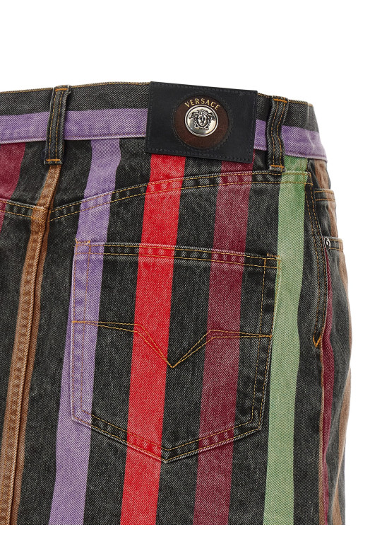 Полосатая джинсовая юбка, разноцветная VERSACE 10256701A183861D070
