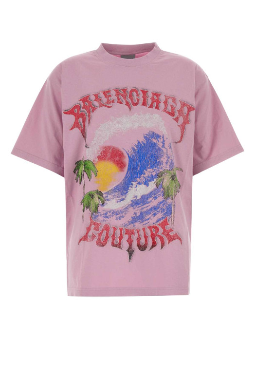 Розовая хлопковая футболка оверсайз BALENCIAGA (871733TUVP2)