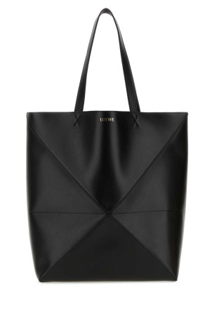 Black leather large Puzzle Fold shopping bag Black LOEWE (B933Q18X01)