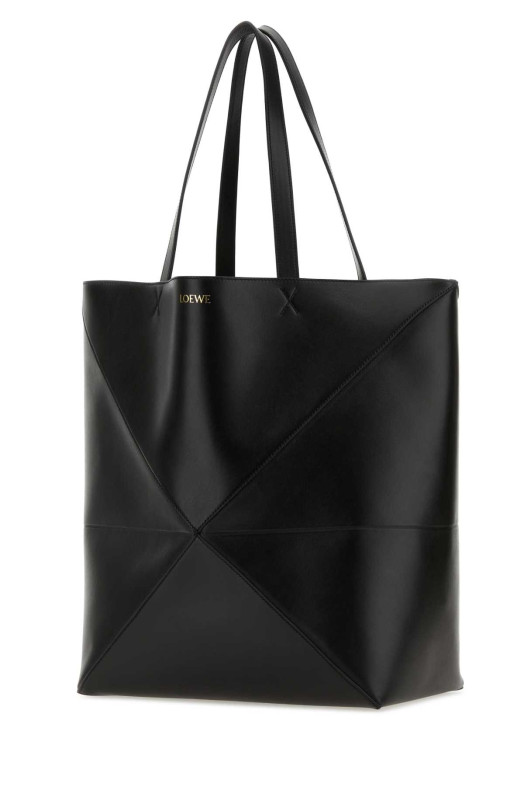 Большая кожаная сумка для покупок Puzzle Fold черного цвета от LOEWE (B933Q18X01)