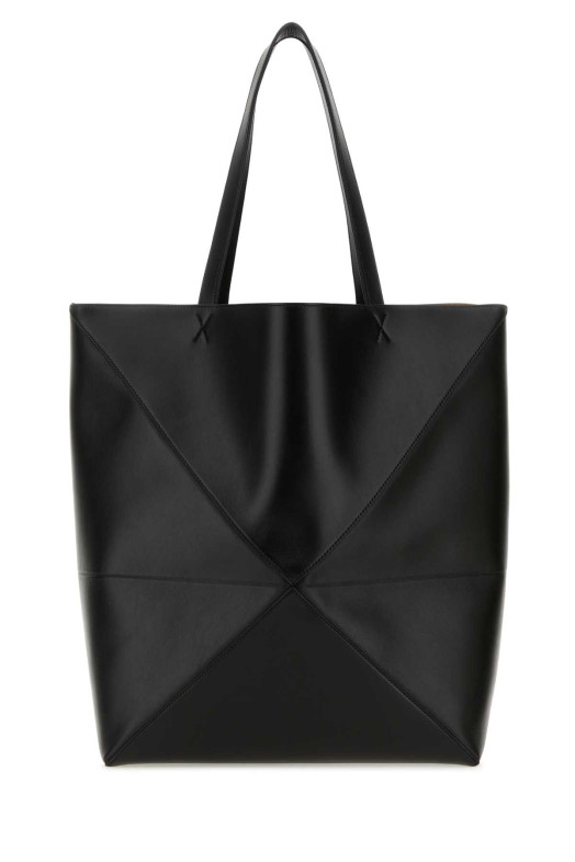 Большая кожаная сумка для покупок Puzzle Fold черного цвета от LOEWE (B933Q18X01)