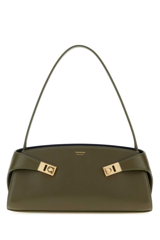 Кожаная сумка через плечо Hug оливкового цвета SALVATORE FERRAGAMO (21A712795283)
