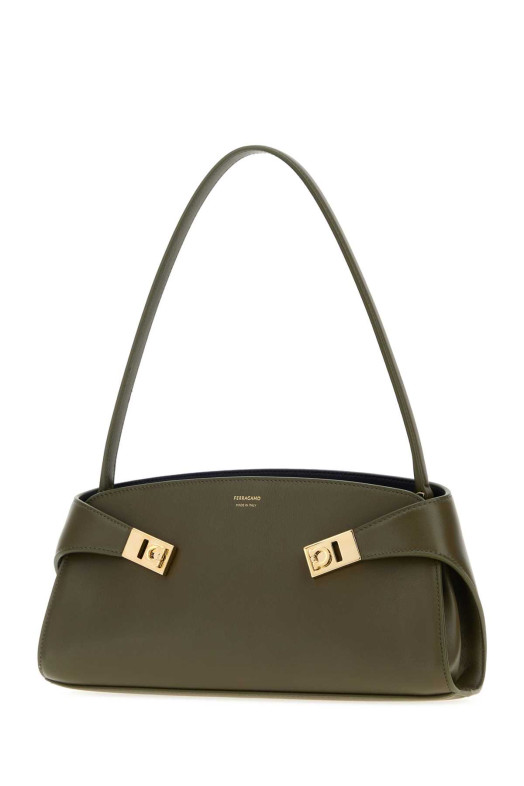 Кожаная сумка через плечо Hug оливкового цвета SALVATORE FERRAGAMO (21A712795283)