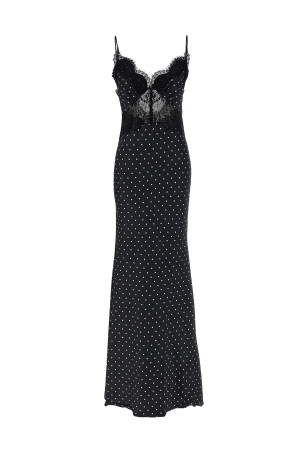 'Polka Dot Satin Lace Maxi' dress Black-grey
