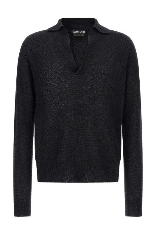 Поло из кашемира и шелка, черного цвета TOM FORD KPL058YMK126NAA