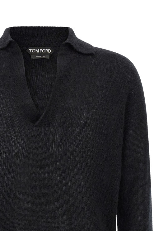 Поло из кашемира и шелка, черного цвета TOM FORD KPL058YMK126NAA