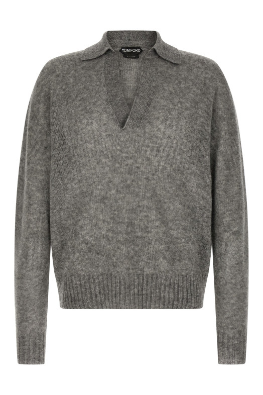 Поло из кашемира и шелка, серого цвета TOM FORD KPL058YMK126TAV