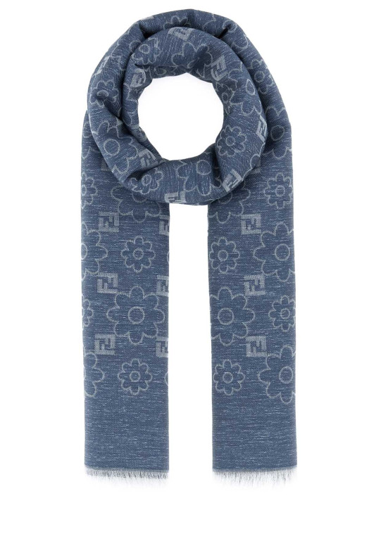 Denim blue cotton blend scarf FENDI (FXT069B01R)