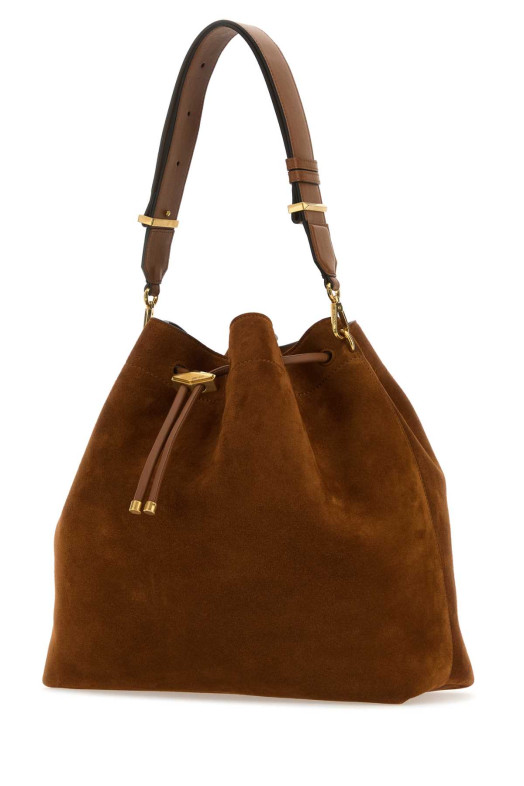 Сумка-ведро Bon Bon из замши цвета «карамель» от JIMMY CHOO (BONBONBCKTEWSUE)