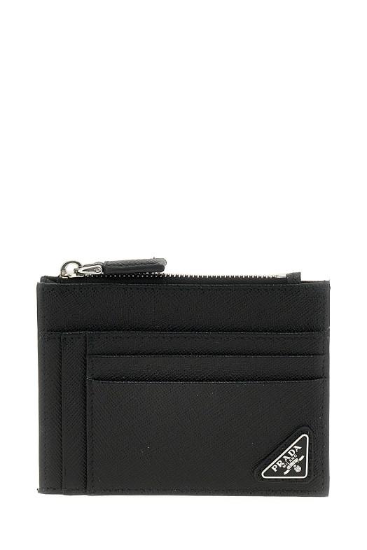 Saffiano logo card holder Black