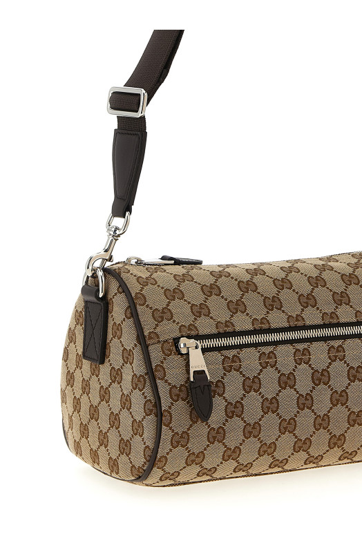 Small GG cylindrical shoulder strap Beige