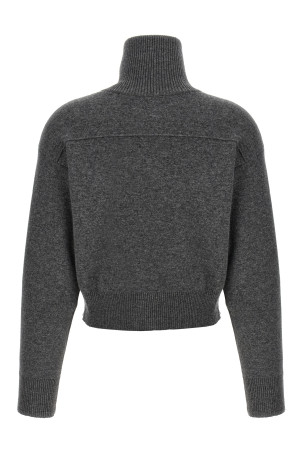 'Shiny Zipper Pull' Wool cardigan Gray
