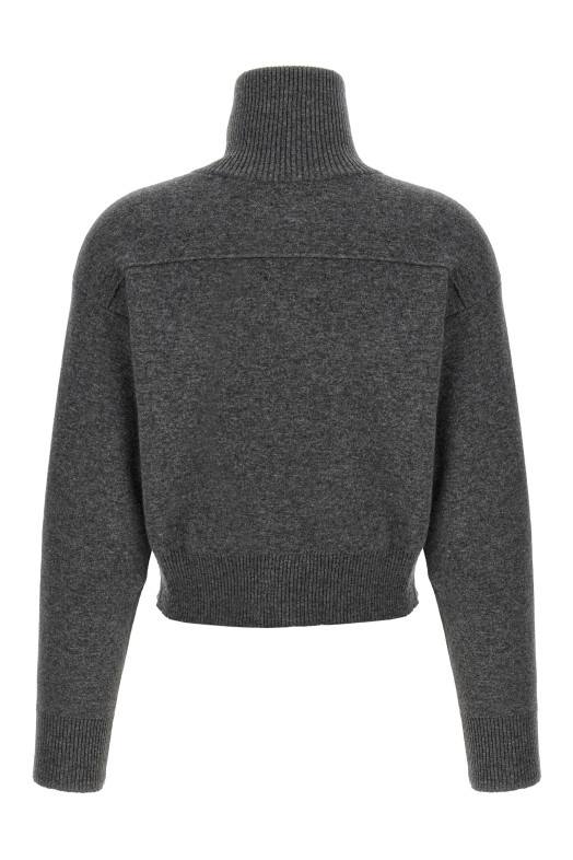 'Shiny Zipper Pull' Wool cardigan Gray