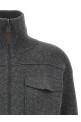 'Shiny Zipper Pull' Wool cardigan Gray