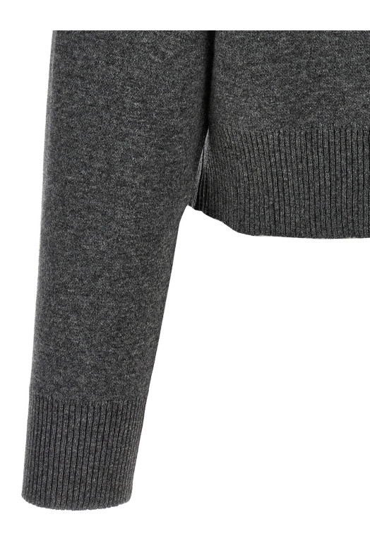 'Shiny Zipper Pull' Wool cardigan Gray