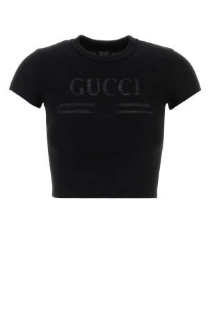 Black cotton blend t-shirt Black GUCCI (865017XJHT1)