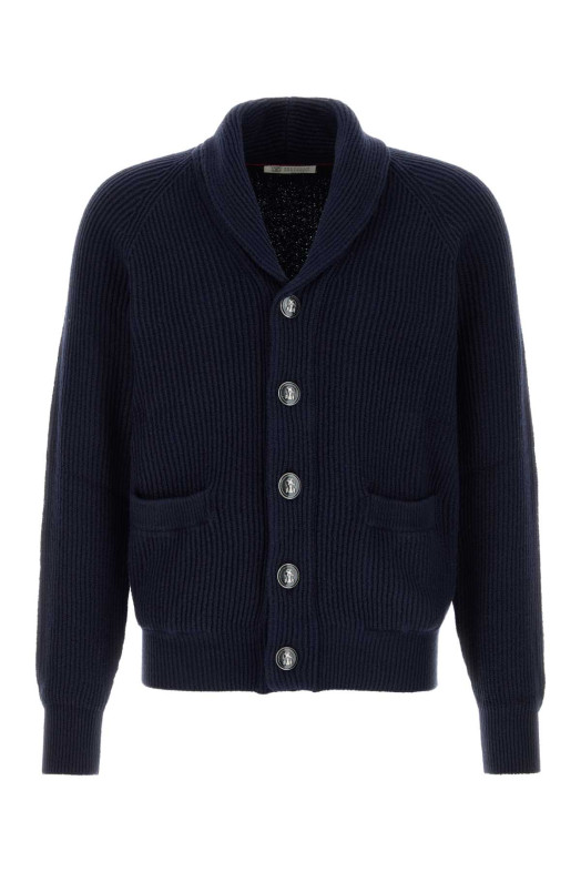 Navy blue cotton cardigan BRUNELLO CUCINELLI (MNI708606)
