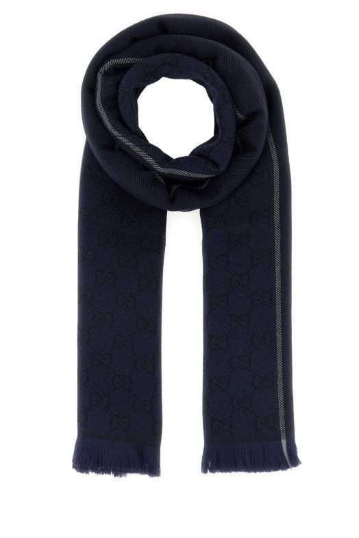 Шерстяной шарф цвета «полуночный синий» GUCCI (8531774G200)
