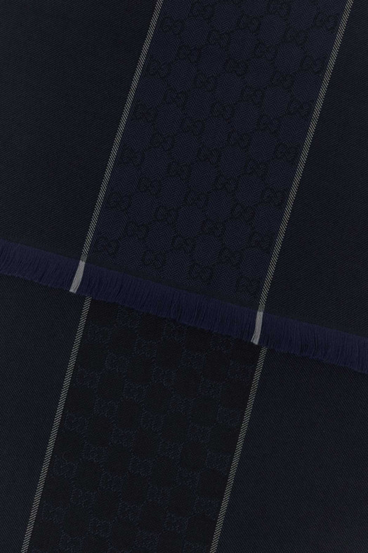 Шерстяной шарф цвета «полуночный синий» GUCCI (8531774G200)