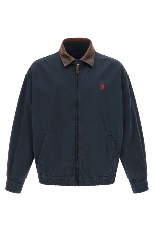 Leather collar jacket Blue