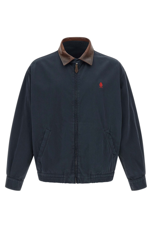 Leather collar jacket Blue