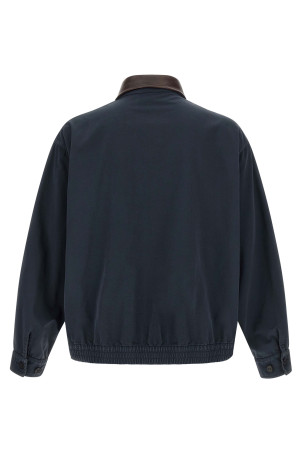 Leather collar jacket Blue