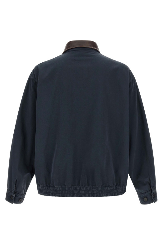 Leather collar jacket Blue