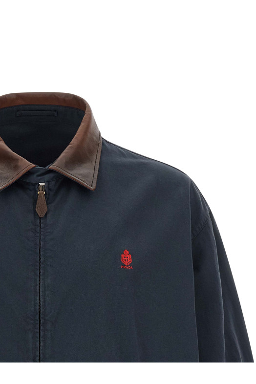 Leather collar jacket Blue