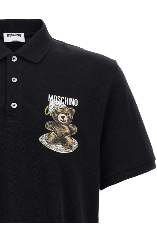 Поло с принтом, чёрное MOSCHINO V160852421555