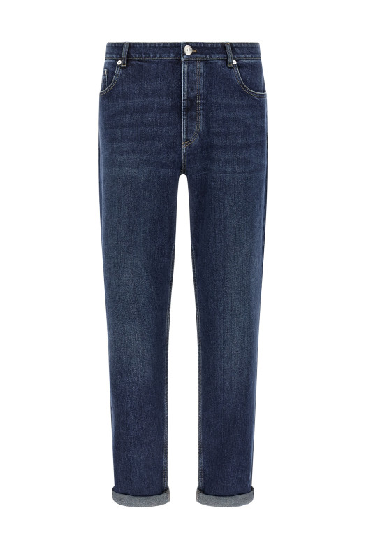 Logo embroidery stretch jeans Blue