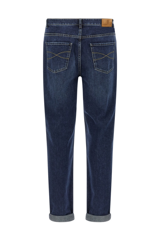 Logo embroidery stretch jeans Blue