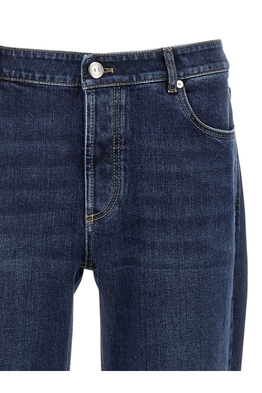 Logo embroidery stretch jeans Blue
