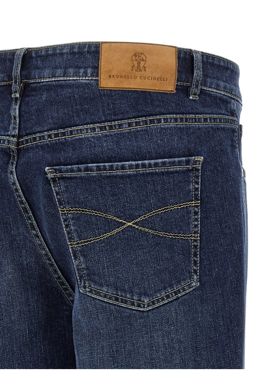 Logo embroidery stretch jeans Blue