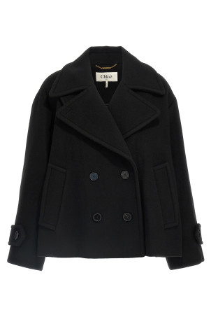 Double breasted wool coat Black