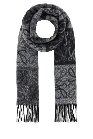Embroidered wool blend scarf White/Black LOEWE (F810487X17)