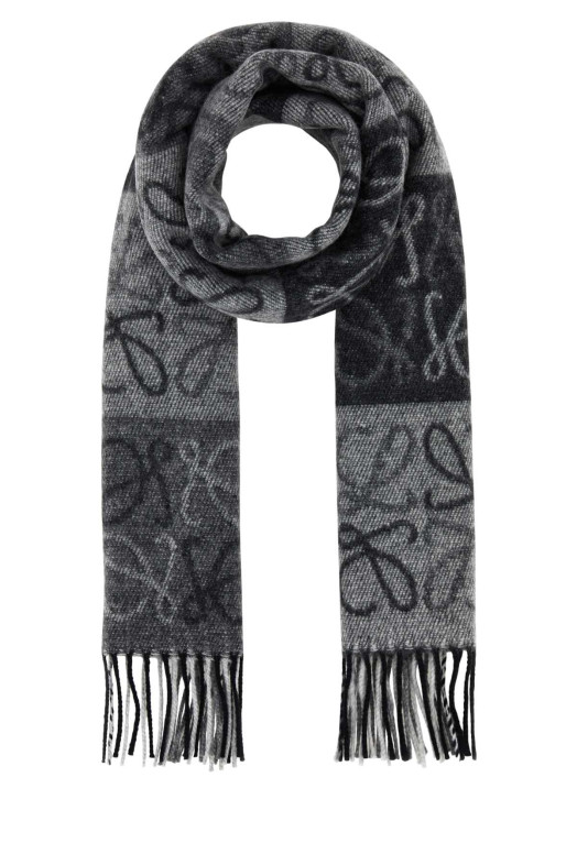 Embroidered wool blend scarf White/Black LOEWE (F810487X17)