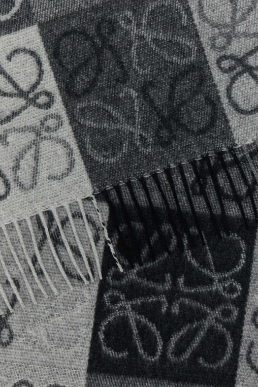 Embroidered wool blend scarf White/Black LOEWE (F810487X17)