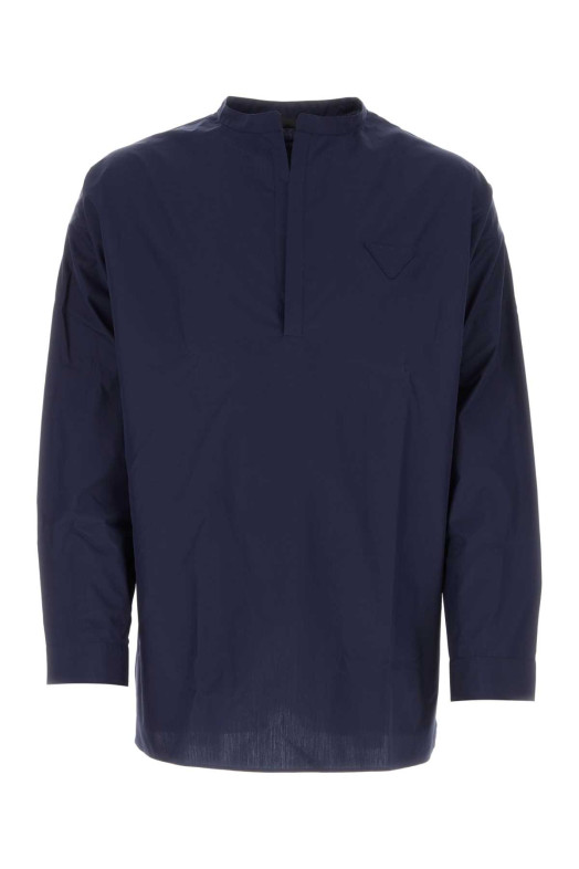 Рубашка оверсайз из поплина темно-синего цвета Blue PRADA (UCN509S23112U4)