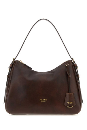 Dark brown leather shoulder bag PRADA (1BC301VLEY2ZRN)