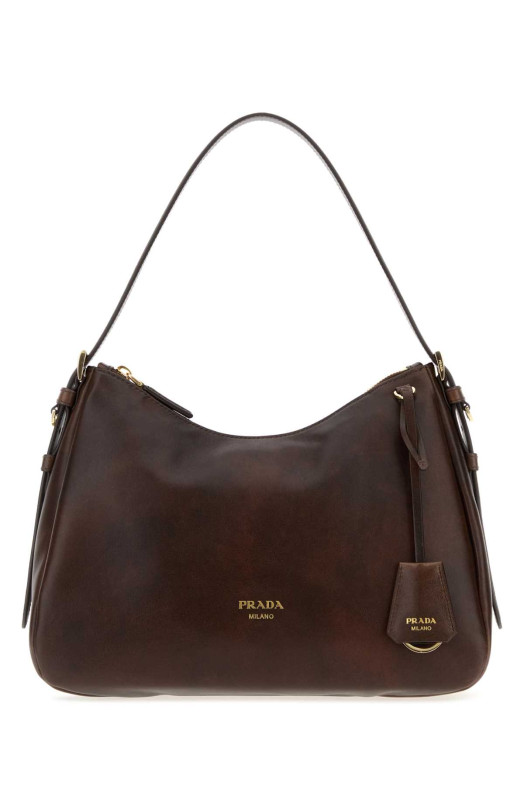 Dark brown leather shoulder bag PRADA (1BC301VLEY2ZRN)