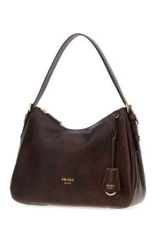 Dark brown leather shoulder bag PRADA (1BC301VLEY2ZRN)
