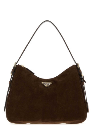 Dark brown suede shoulder bag PRADA (1BC301VLVO2C4S)