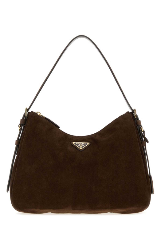 Dark brown suede shoulder bag PRADA (1BC301VLVO2C4S)