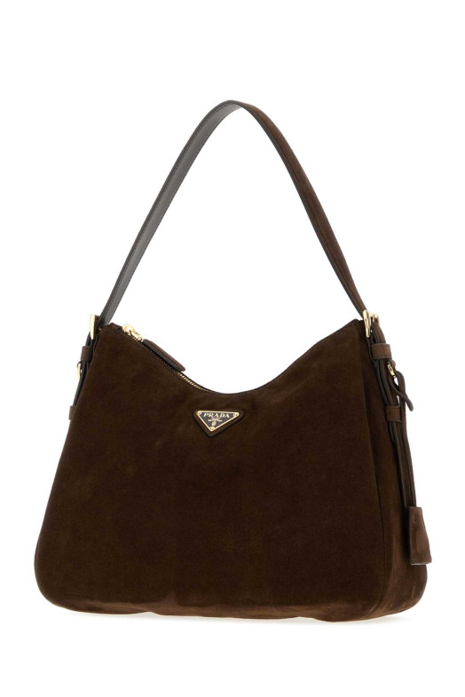 Dark brown suede shoulder bag PRADA (1BC301VLVO2C4S)
