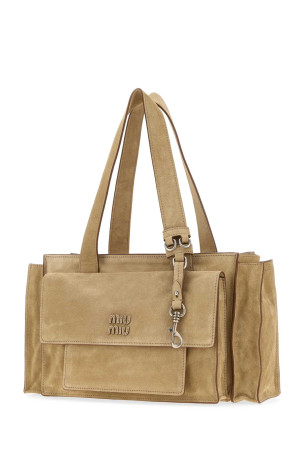 Beige suede Utilitaire shopping bag MIU MIU (5BG335VPOO2CSS)
