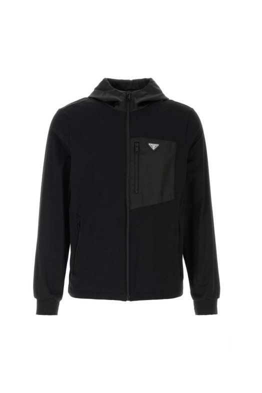 Black stretch cotton sweatshirt Black PRADA (UJL79ASWMO152Z)