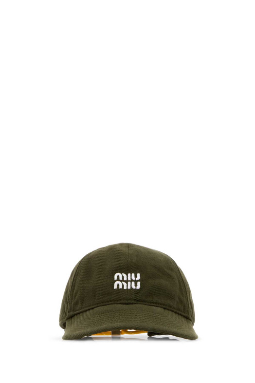 Хлопковая бейсболка оливково-зеленого цвета MIU MIU (5HC3692CR1)