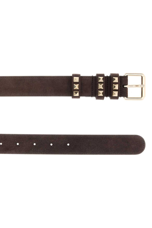 Chocolate suede Rockstud belt VALENTINO GARAVANI (9W2T0SX7HUH)